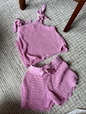 Girls' Knit Tie-Shoulder Tank & Drawstring Shorts Set - Pink